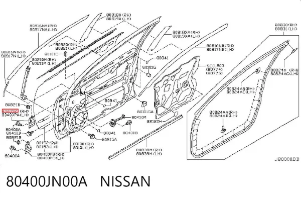 Gozno da porta dianteira 80400JN00A Nissan/Infiniti