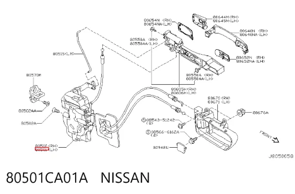 Fecho da porta dianteira esquerda 80501CA01A Nissan/Infiniti