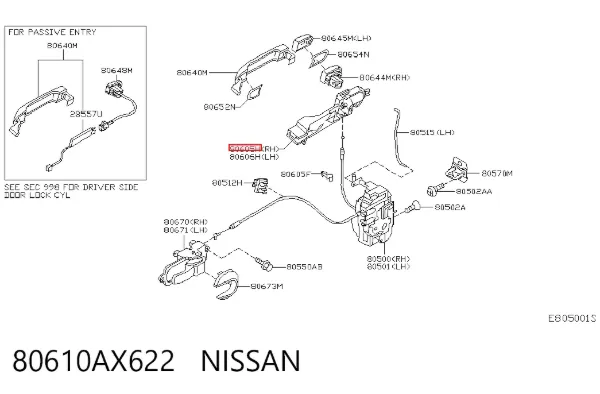 Suporte de maçaneta externa da porta dianteira direita 80610AX622 Nissan/Infiniti