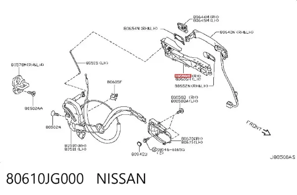 Suporte de maçaneta externa da porta dianteira direita 80610JG000 Nissan/Infiniti