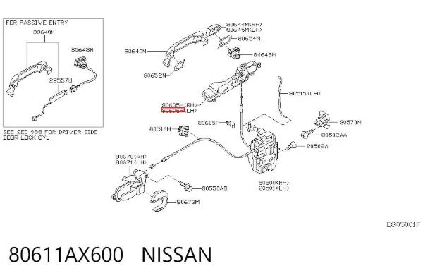 Suporte de maçaneta externa da porta dianteira esquerda 80611AX600 Nissan/Infiniti