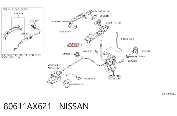 Suporte de maçaneta externa da porta dianteira esquerda 80611AX621 Nissan/Infiniti