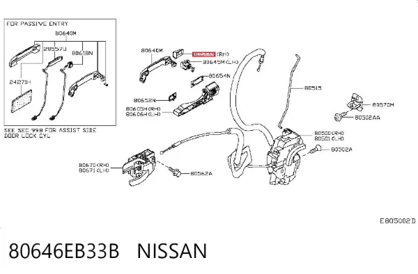 Tampa de maçaneta externa da porta dianteira direita 80646EB33B Nissan/Infiniti