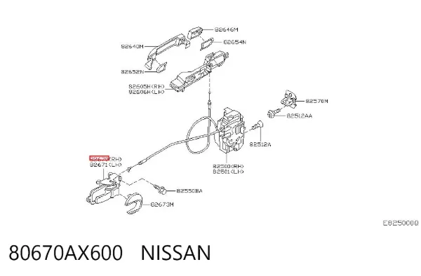 Maçaneta interna direita da porta dianteira 80670AX600 Nissan/Infiniti