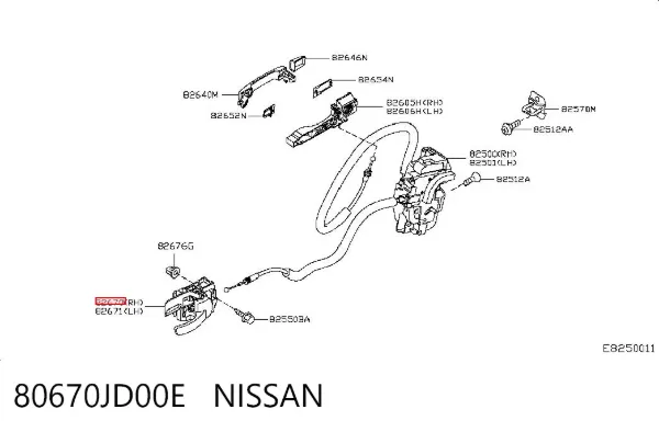 Maçaneta interna direita da porta dianteira 80670JD00E Nissan/Infiniti