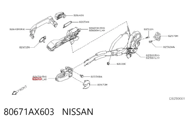 Maçaneta interna dianteira/traseira da porta esquerda 80671AX603 Nissan/Infiniti
