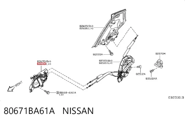 Maçaneta interna dianteira/traseira da porta esquerda 80671BA61A Nissan/Infiniti