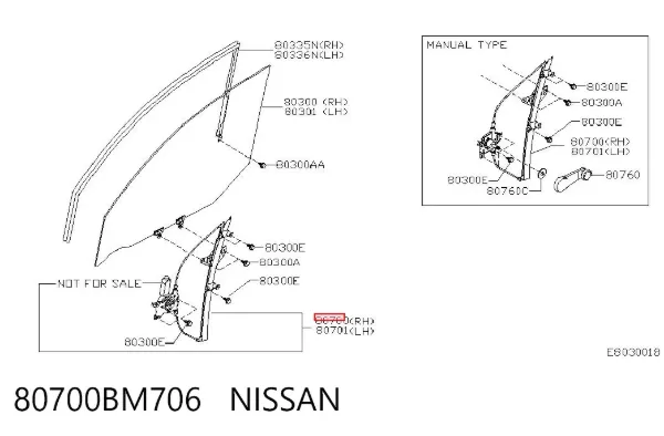 Mecanismo de acionamento de vidro da porta dianteira direita Nissan Almera II