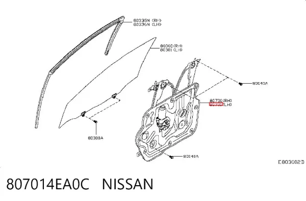 Mecanismo de acionamento de vidro da porta dianteira esquerda 807014EA0C Nissan/Infiniti
