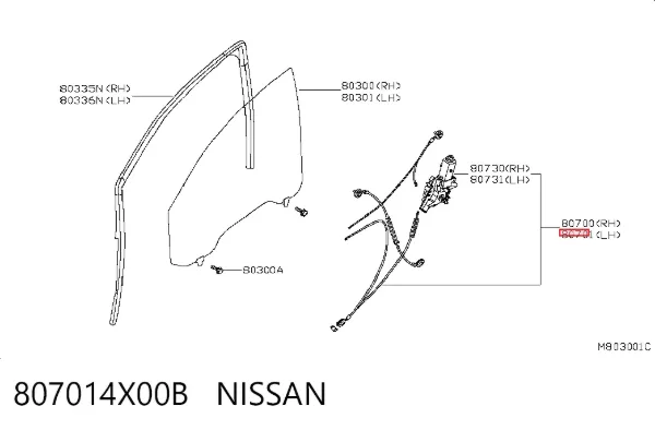 Mecanismo de acionamento de vidro da porta dianteira esquerda Nissan Pathfinder R51M