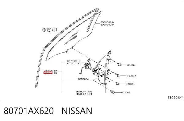 Mecanismo de acionamento de vidro da porta dianteira esquerda 80701AX620 Nissan/Infiniti
