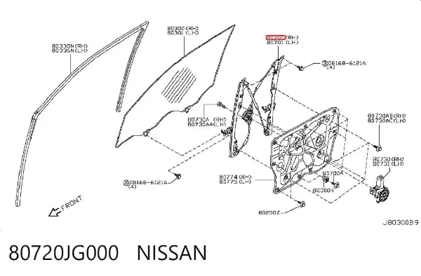 Mecanismo de acionamento de vidro da porta dianteira direita 80720JG000 Nissan/Infiniti