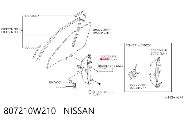 Mecanismo de acionamento de vidro da porta dianteira esquerda Nissan Pathfinder R50