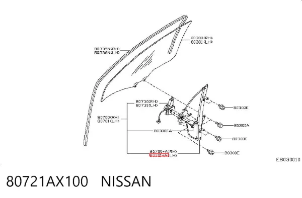 Mecanismo de acionamento de vidro da porta dianteira esquerda 80721AX100 Nissan/Infiniti