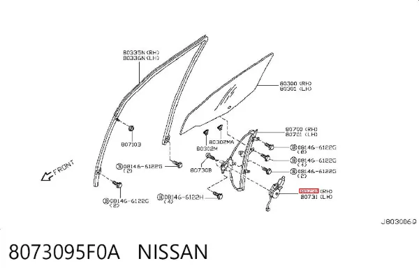 Motor de acionamento de vidro da porta dianteira direita 8073095F0A Nissan/Infiniti