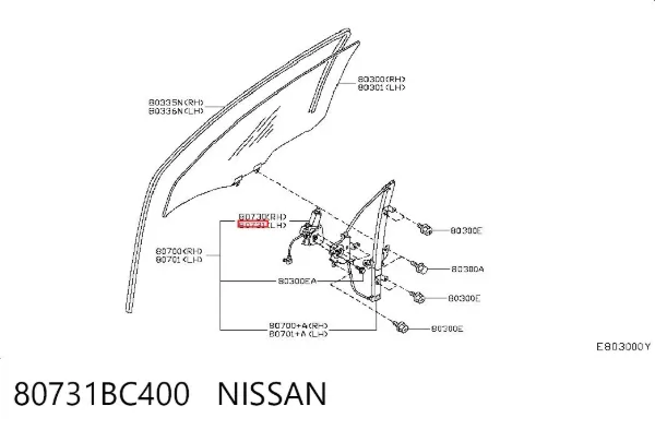 Motor de acionamento de vidro da porta dianteira esquerda 80731BC400 Nissan/Infiniti