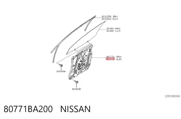 Mecanismo de acionamento de vidro da porta dianteira esquerda 80771BA200 Nissan/Infiniti