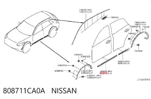 Moldura da porta dianteira esquerda inferior 808711CA0A Nissan/Infiniti