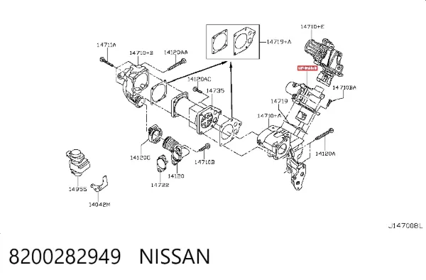 Válvula EGR de recirculação dos gases 8200282949 Nissan/Infiniti
