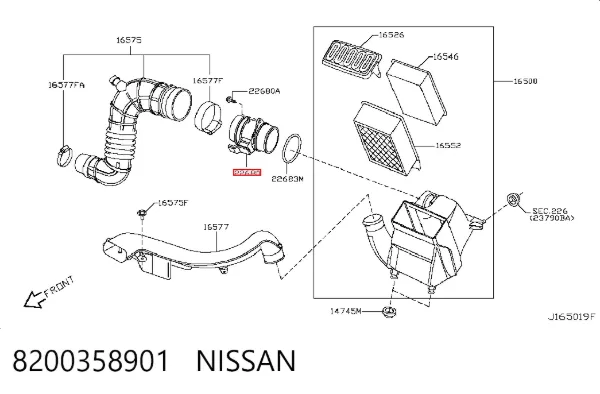 Sensor de fluxo (consumo) de ar, medidor de consumo M.A.F. - (Mass Airflow) 8200358901 Nissan/Infiniti