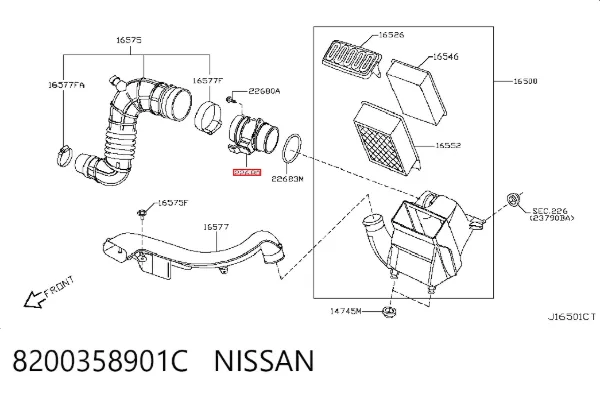 Sensor de fluxo (consumo) de ar, medidor de consumo M.A.F. - (Mass Airflow) 8200358901C Nissan/Infiniti