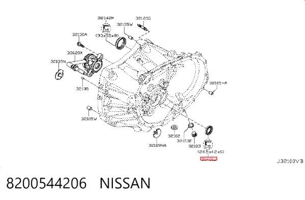 Vedação da Caixa Automática de Mudança (de árvore de saída/primária) 8200544206 Nissan/Infiniti