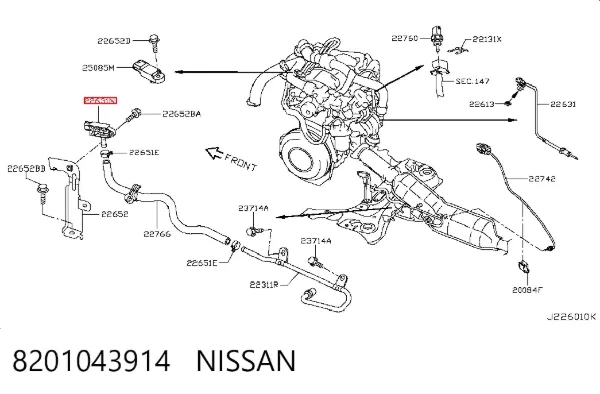 Sensor de pressão dos gases de escape 8201043914 Nissan/Infiniti