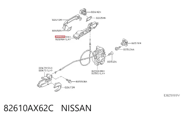 Suporte de maçaneta externa da porta traseira direita 82610AX62C Nissan/Infiniti
