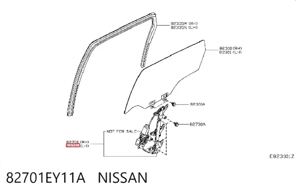Mecanismo de acionamento de vidro da porta traseira esquerda 82701EY11A Nissan/Infiniti