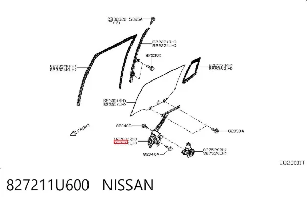 Mecanismo de acionamento de vidro da porta traseira esquerda 827211U600 Nissan/Infiniti