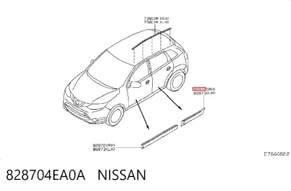 Moldura da porta traseira direita 828704EA0A Nissan/Infiniti