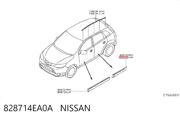 Moldura da porta traseira esquerda 828714EA0A Nissan/Infiniti