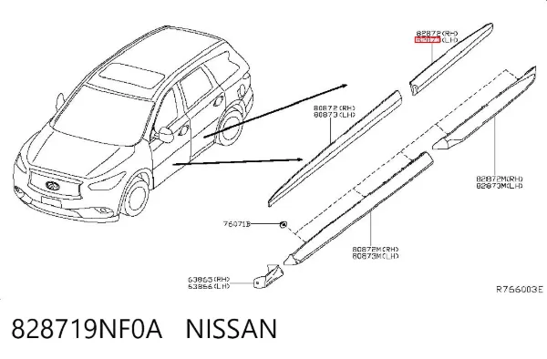 Moldura da porta traseira esquerda 828719NF0A Nissan/Infiniti