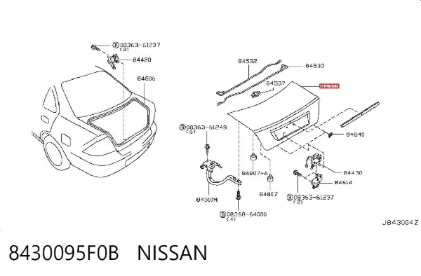 Tampa de porta-malas 8430095F0B Nissan/Infiniti