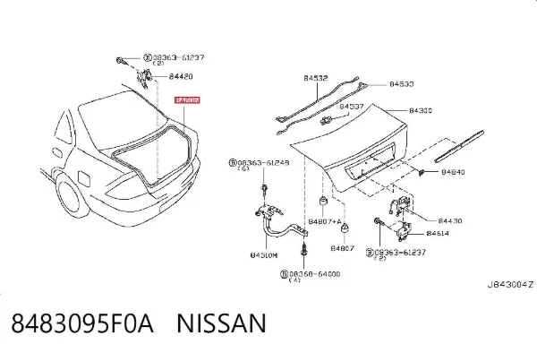 Compactador de tampa de porta-malas 8483095F0A Nissan/Infiniti