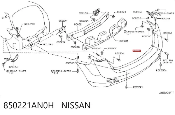 Pára-choque traseiro 850221AN0H Nissan/Infiniti