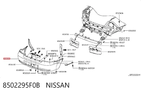 Pára-choque traseiro 8502295F0B Nissan/Infiniti