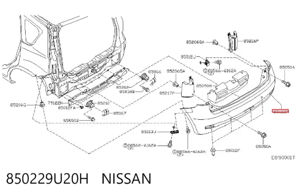 Pára-choque traseiro 850229U20H Nissan/Infiniti