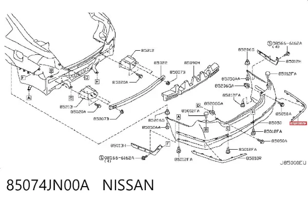 Moldura direita do pára-choque traseiro 85074JN00A Nissan/Infiniti