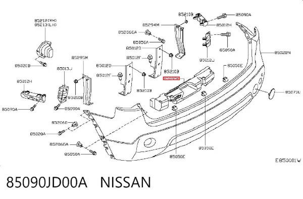 Absorvedor (enchido) do pára-choque traseiro 85090JD00A Nissan/Infiniti
