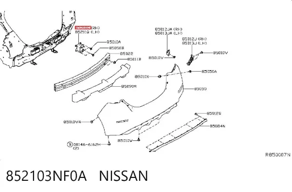 Consola de reforçador do pára-choque traseiro 852103NF0A Nissan/Infiniti