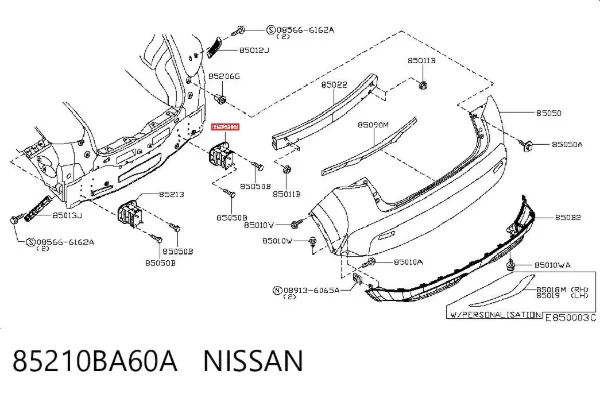 Consola de reforçador do pára-choque traseiro 85210BA60A Nissan/Infiniti