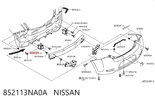 Consola de reforçador do pára-choque traseiro 852113NA0A Nissan/Infiniti