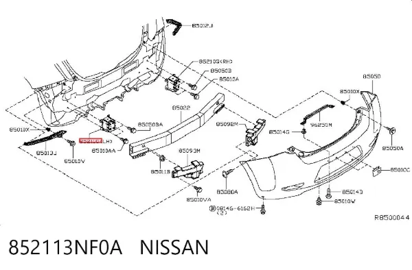 Consola de reforçador do pára-choque traseiro 852113NF0A Nissan/Infiniti
