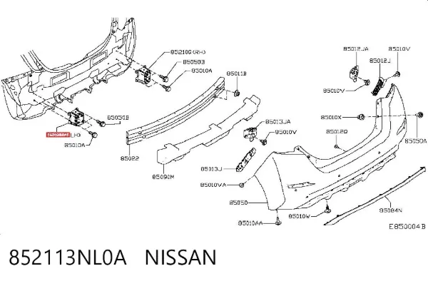 Consola de reforçador do pára-choque traseiro 852113NL0A Nissan/Infiniti