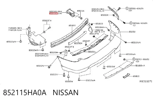 Consola de reforçador do pára-choque traseiro 852115HA0A Nissan/Infiniti