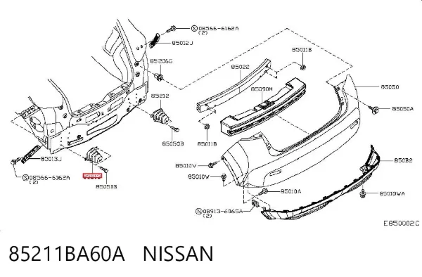 Consola de reforçador do pára-choque traseiro 85211BA60A Nissan/Infiniti