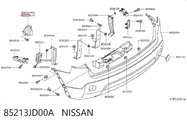 Consola esquerda do pára-choque traseiro 85213JD00A Nissan/Infiniti