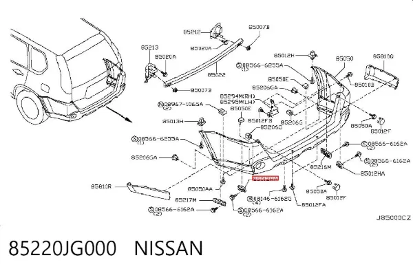 Consola esquerda do pára-choque traseiro 85220JG000 Nissan/Infiniti