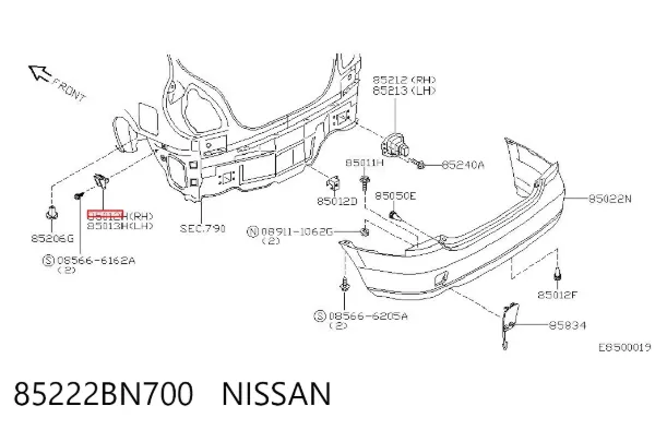 Consola esquerda do pára-choque traseiro 85222BN700 Nissan/Infiniti